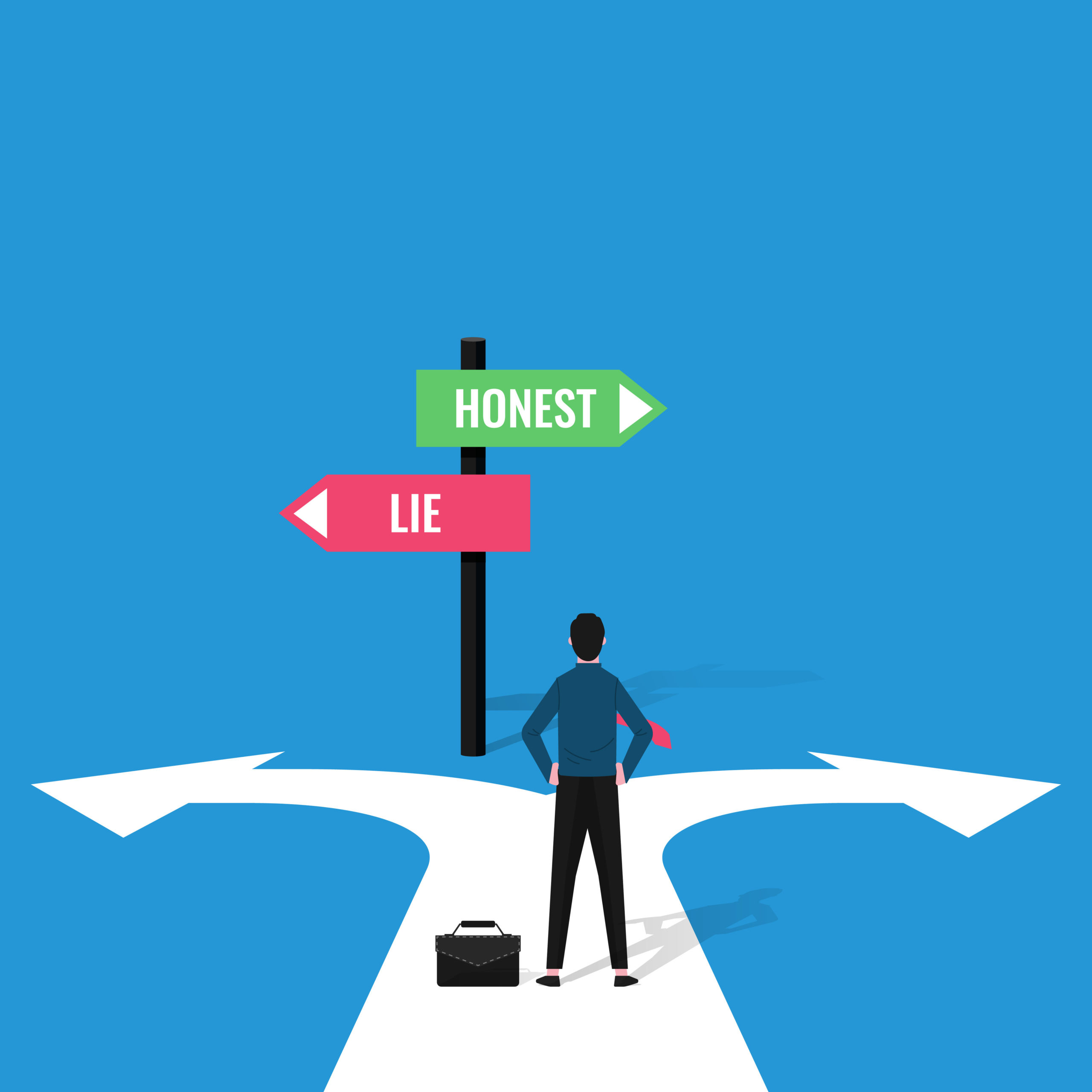 Businessman decision concept with signs of honest and lie vector